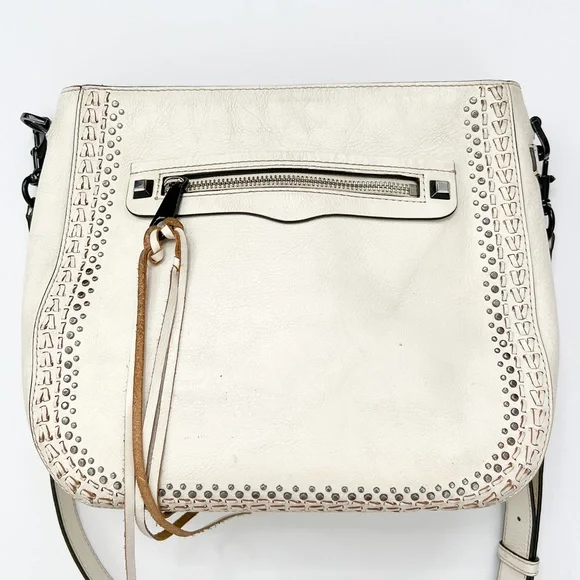 White Rebecca Minkoff Studded Braided Leather Crossbody Bag - Picture 8 of 8